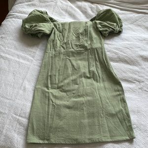 Mint green, side zipper mini dress with pretty puff sleeves